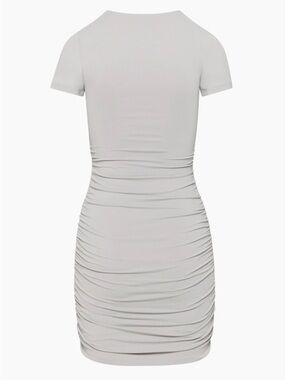 Aritzia BABATON Ruched Short Sleeve Bodycon Dress in Light Blue-Gray